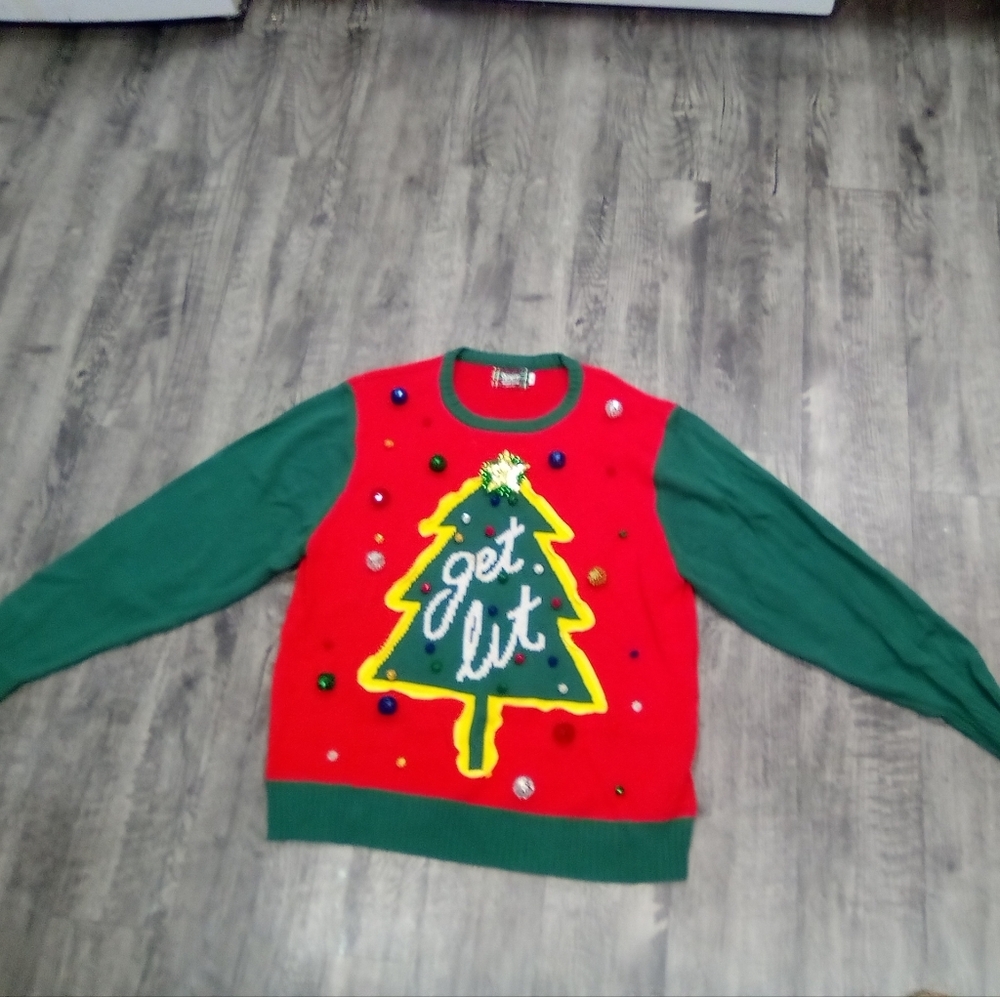 Spencers Festive Christmas Tree Sweater - Red and Green